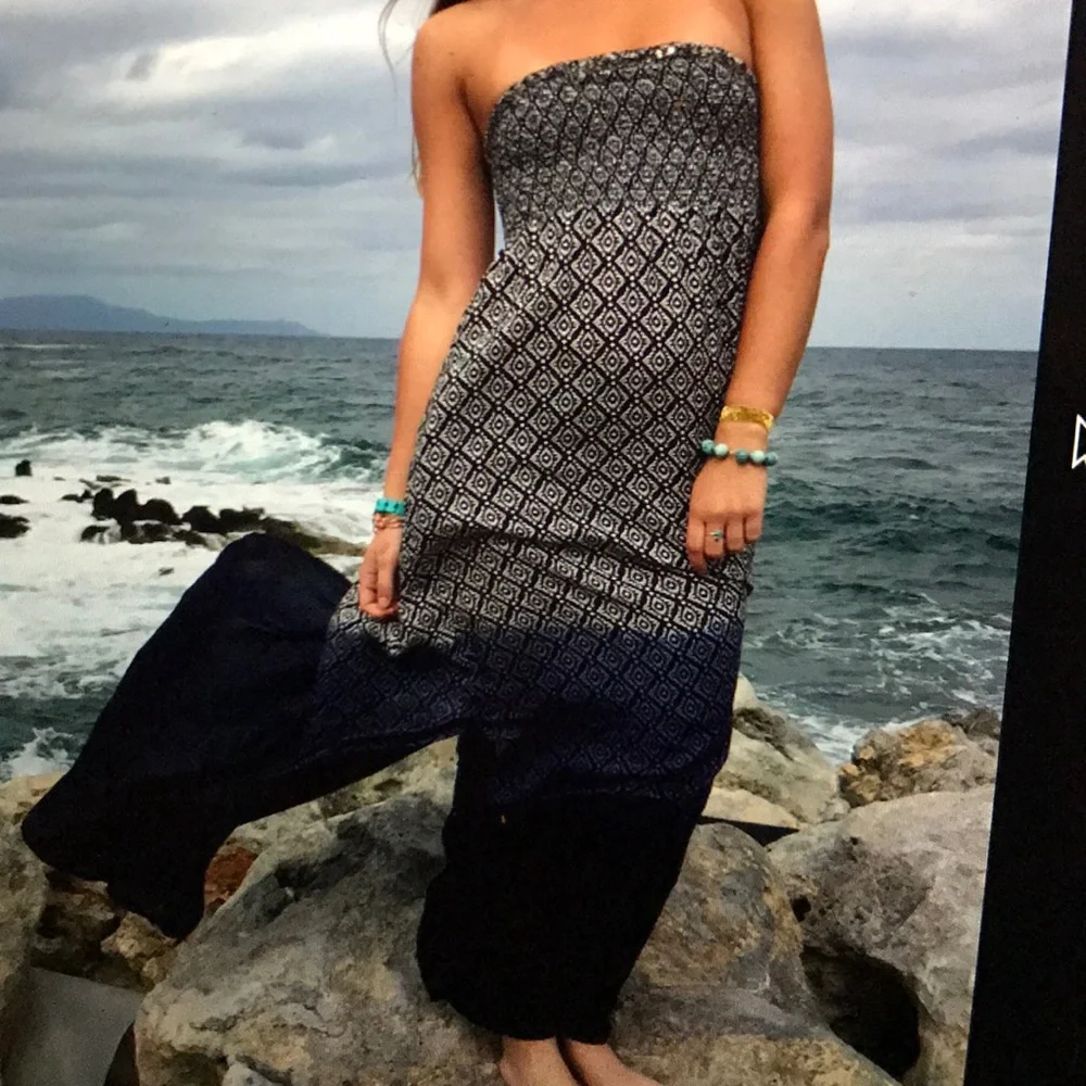Blue strapless printed maxi dress - Picture 1 of 6